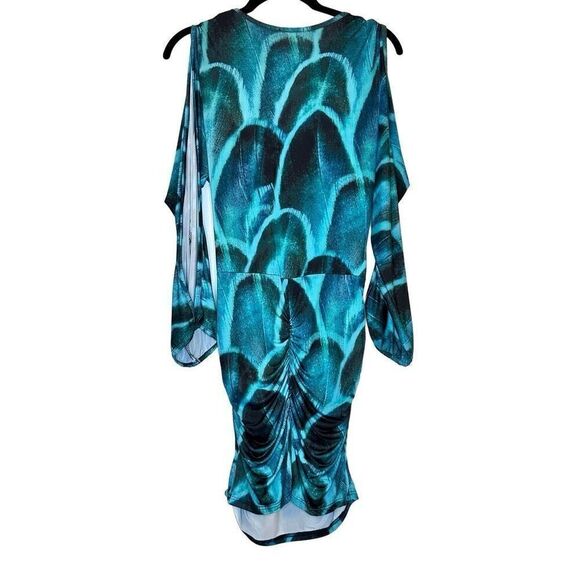 Becca Rhinestone Studded Long Slit Sleeve Turquoise Small Swim Cover Up Tunic - Picture 3 of 3